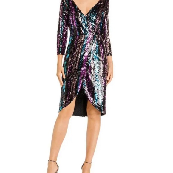 👗 NWT Midi DRESS | AQUA Sequin Faux Wrap COCKTAIL | Size XS & S | $60 +70%off! - Picture 5 of 8